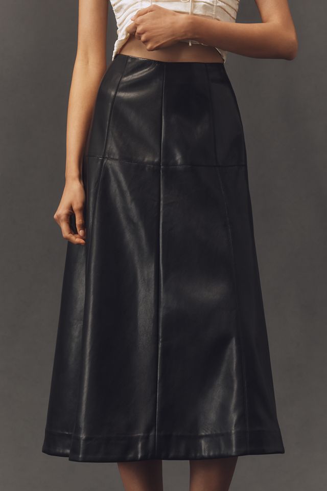 English Factory Faux-Leather A-Line Midi Skirt #1