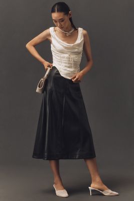 English Factory Faux Leather A-Line Midi Skirt