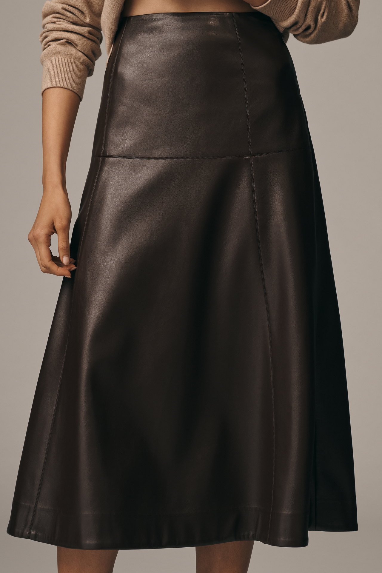 English Factory Faux Leather A-Line Midi Skirt