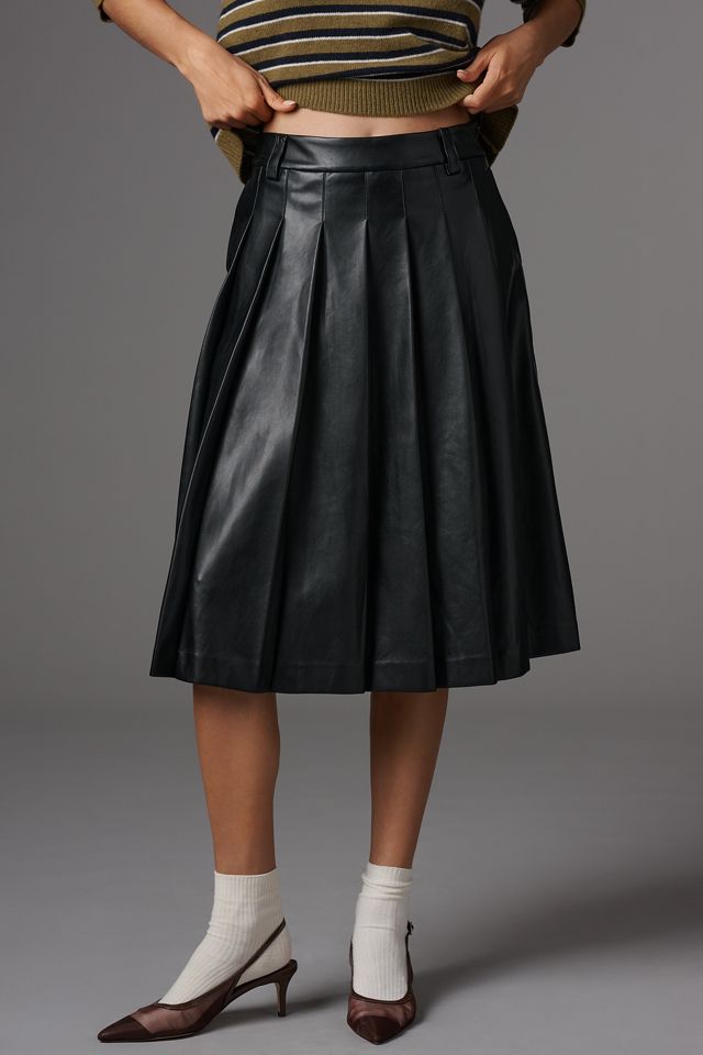English Factory Faux-Leather Pleated Midi Skirt #1