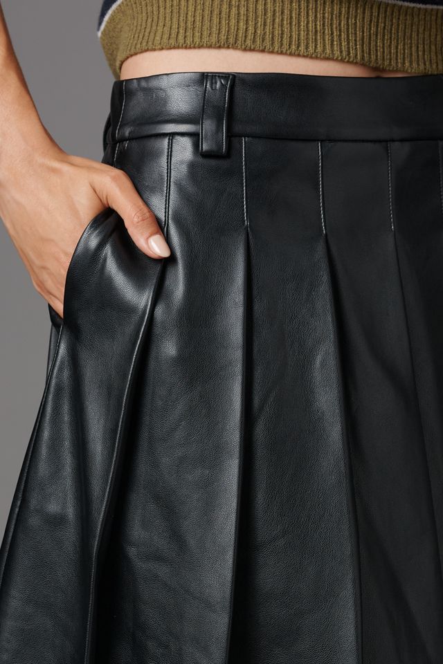 English Factory Faux-Leather Pleated Midi Skirt #2