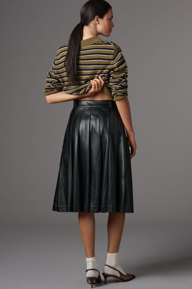 English Factory Faux-Leather Pleated Midi Skirt #3
