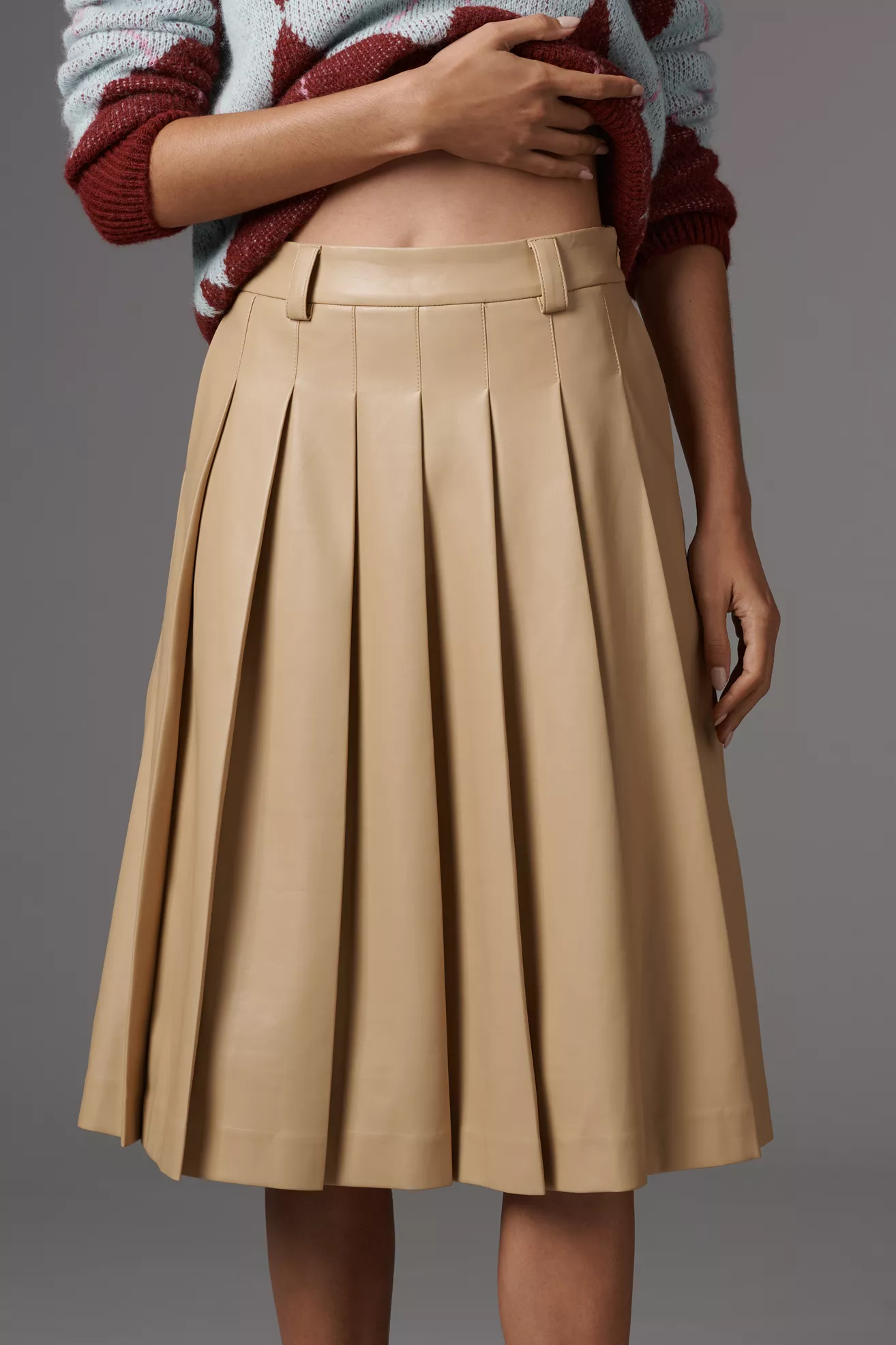 English Factory Faux Leather Pleated Midi Skirt