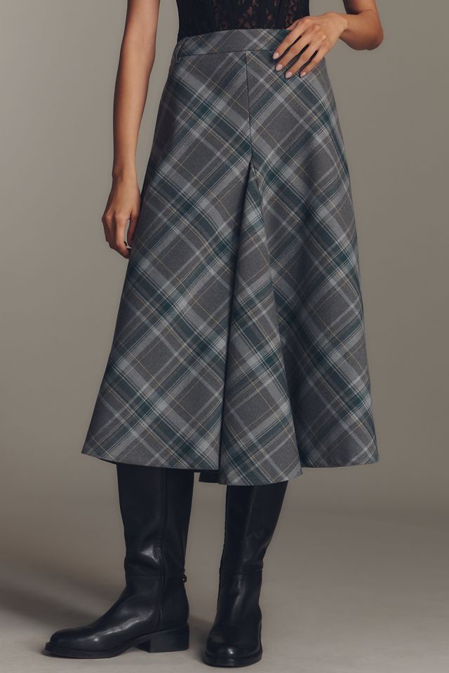 English Factory Plaid A-Line Midi Skirt #1