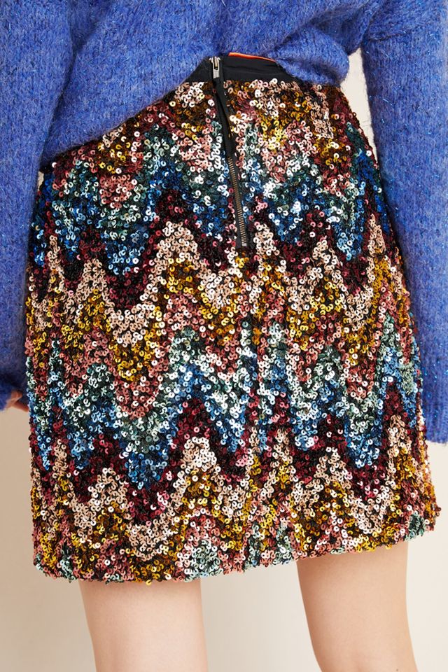 Maeve Zig-Zag Sequined Mini Skirt #1
