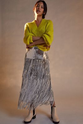 Maeve Tatiana Sequined Fringe Midi Skirt