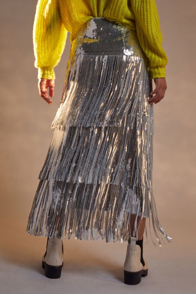 Sequin fringe midi skirt sale