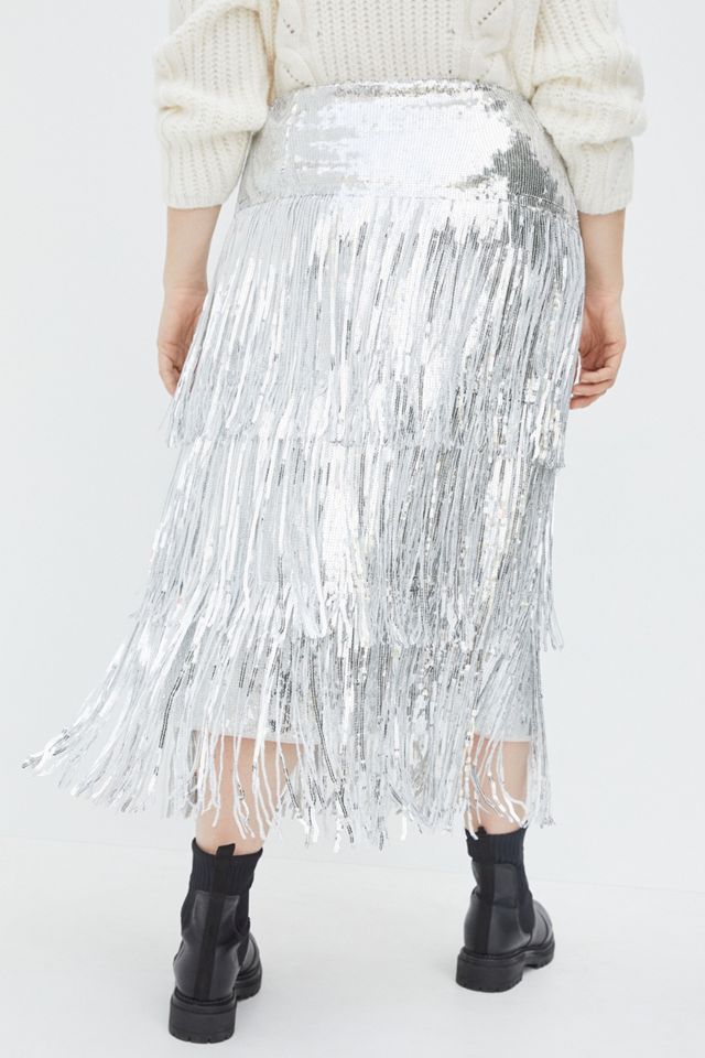 Maeve Tatiana Sequined Fringe Midi Skirt #8