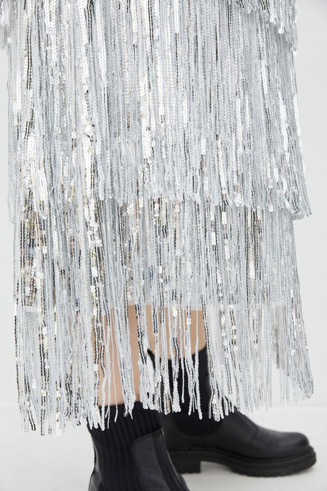 Maeve Tatiana Sequined Fringe Midi Skirt #9