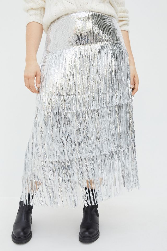 Sequin fringe hotsell midi skirt