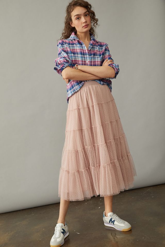 Tiered tulle midi store skirt