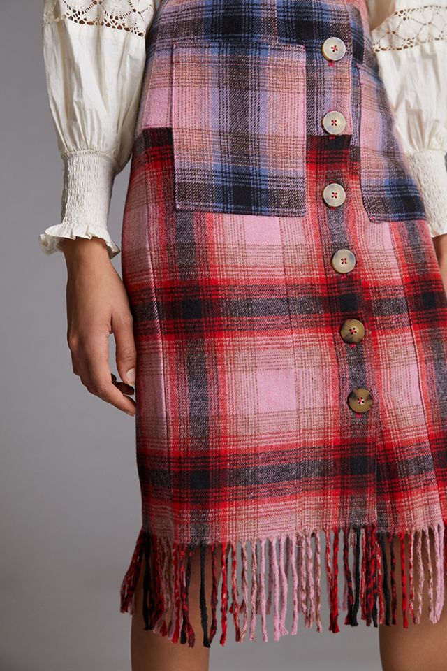 Maeve Fringed Plaid Mini Skirt #1
