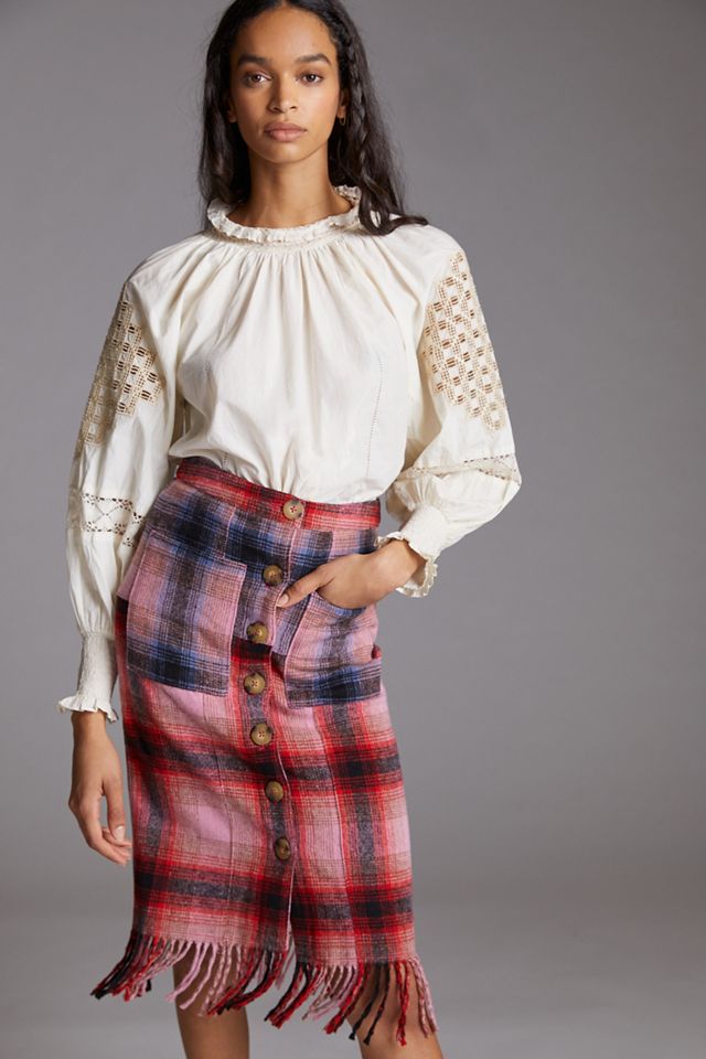 Maeve Fringed Plaid Mini Skirt #2