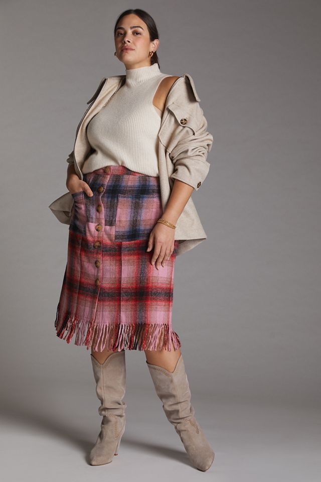 Maeve Fringed Plaid Mini Skirt #4