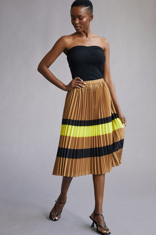 Striped shop pleated skirt