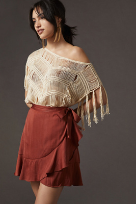 Maeve Ruffle Mini Skirt In Brown