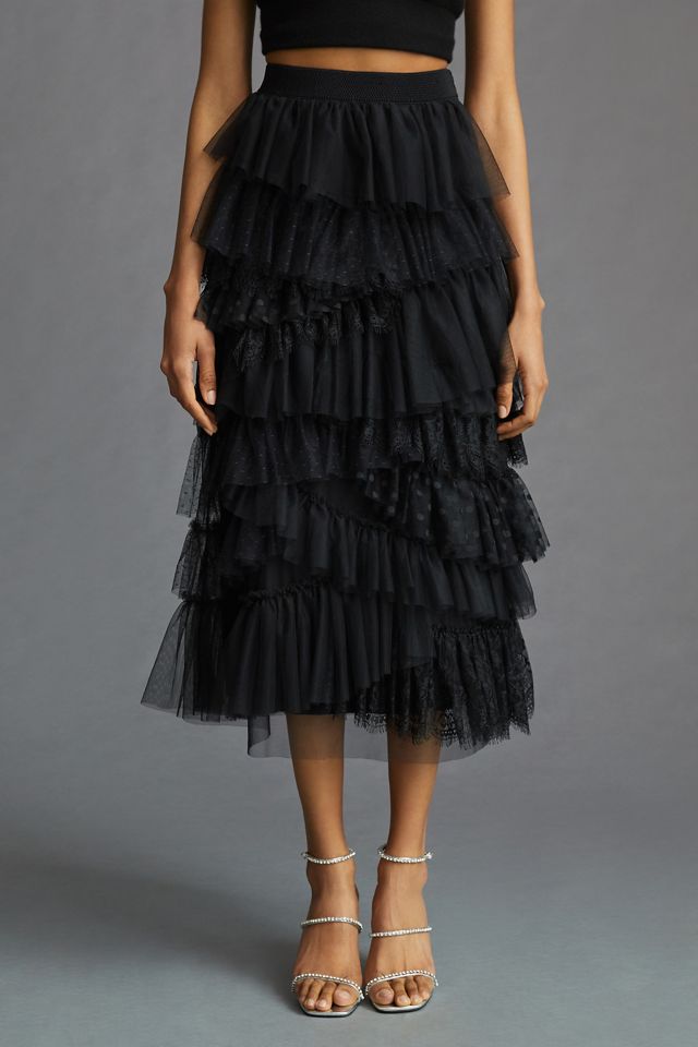 By Anthropologie Ruffled Tulle Midi Skirt #2