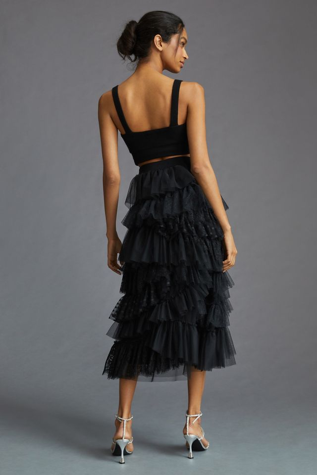 By Anthropologie Ruffled Tulle Midi Skirt #4