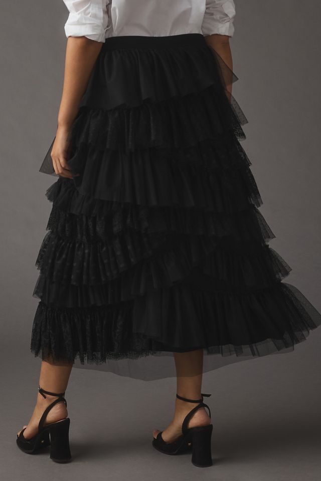 By Anthropologie Ruffled Tulle Midi Skirt | Anthropologie