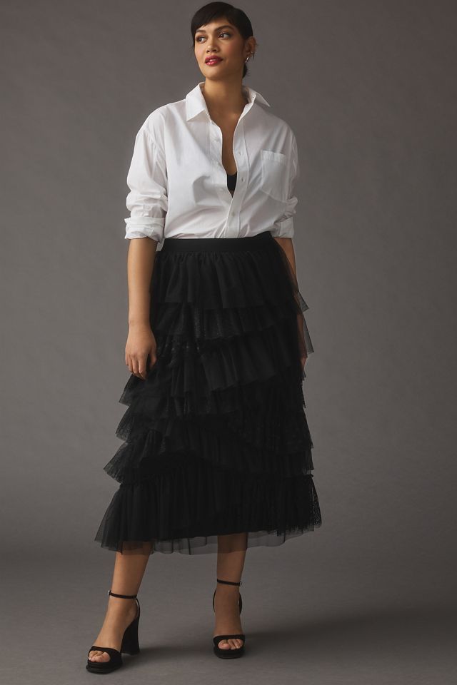 By Anthropologie Ruffled Tulle Midi Skirt #8