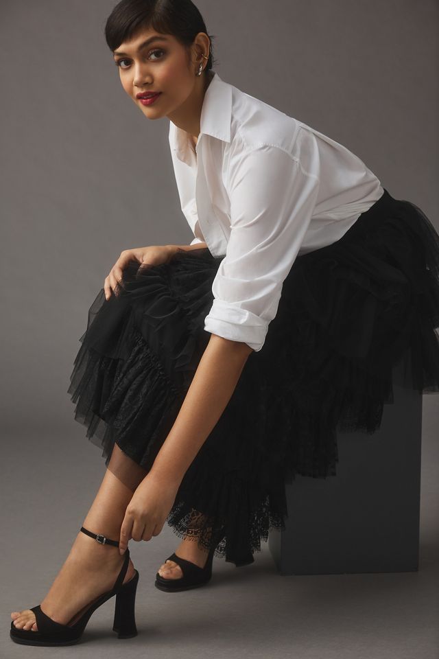 By Anthropologie Ruffled Tulle Midi Skirt | Anthropologie