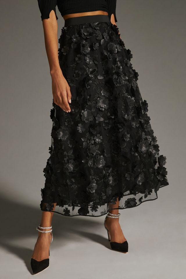 By Anthropologie Floral Appliqué Skirt #1