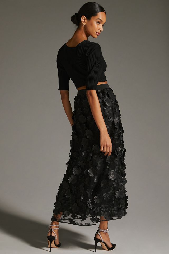 By Anthropologie Floral Appliqué Skirt #2