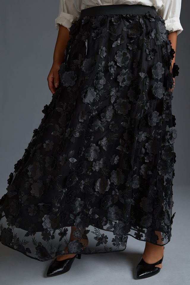 By Anthropologie Floral Appliqué Skirt #5