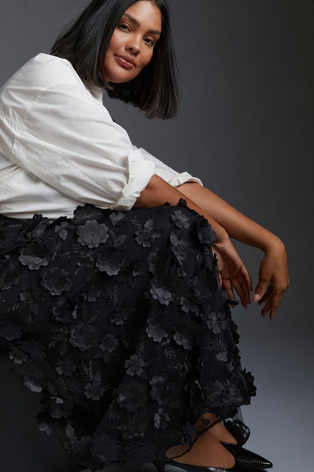 By Anthropologie Floral Appliqué Skirt #6