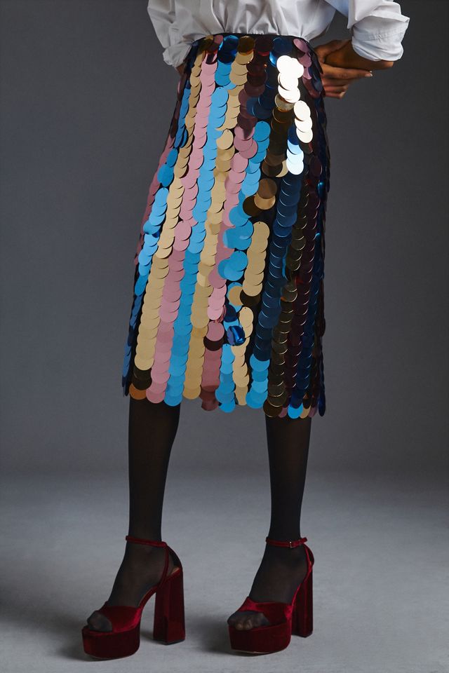 Maeve Side-Slit Sequin Skirt #1