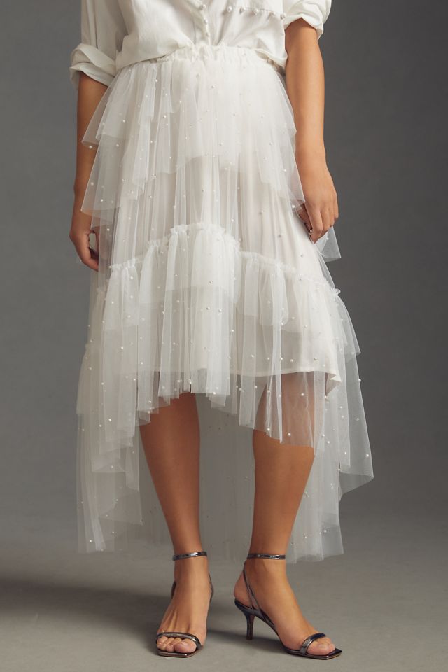 Maeve Tulle & Pearl-Embellished Sheer Skirt #2