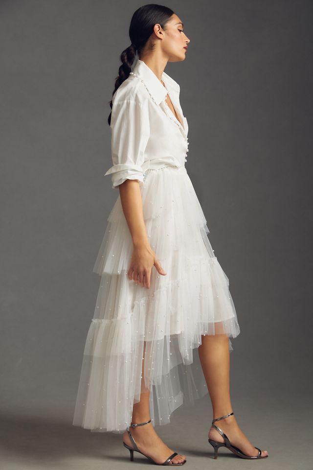 Maeve Tulle & Pearl-Embellished Sheer Skirt #4