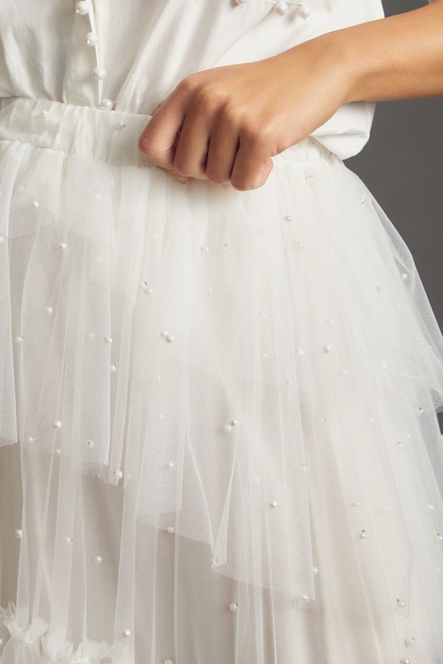 Maeve Tulle & Pearl-Embellished Sheer Skirt #5