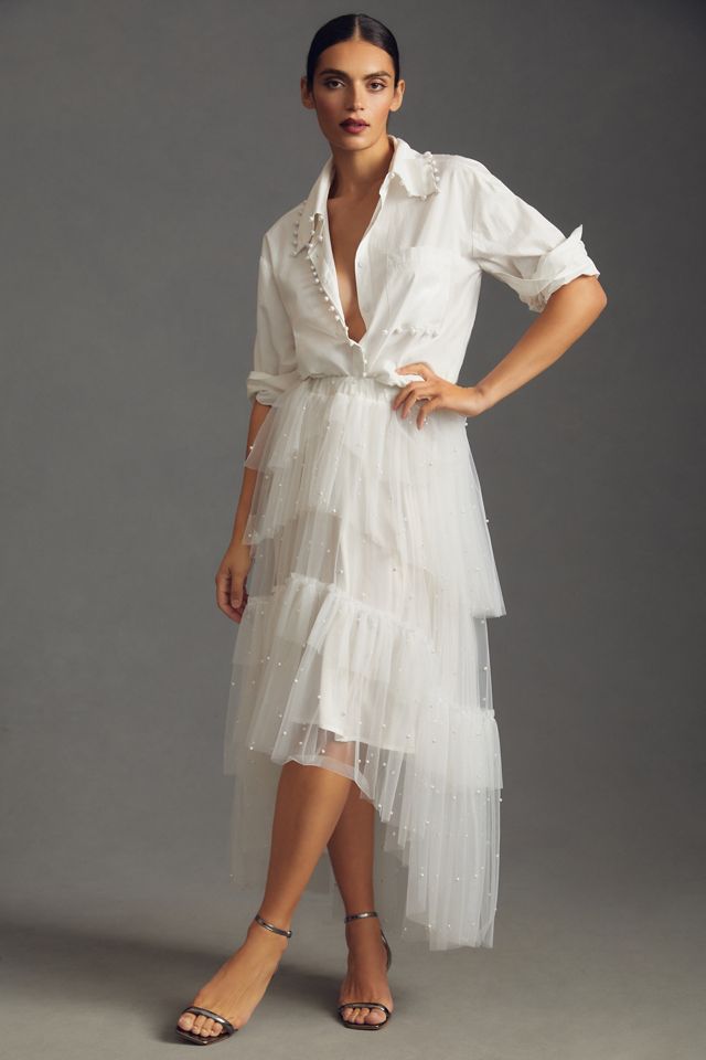 Maeve Tulle & Pearl-Embellished Sheer Skirt #1