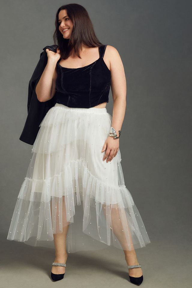 Maeve Tulle & Pearl-Embellished Sheer Skirt #7