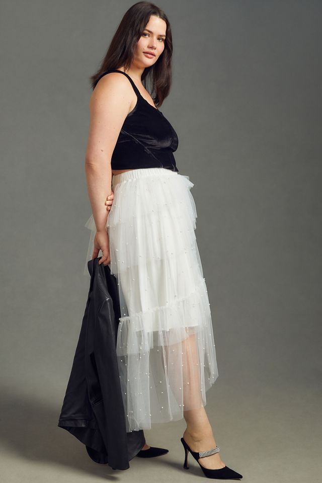 Maeve Tulle & Pearl-Embellished Sheer Skirt #9