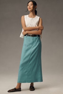 Shop The Colette Collection By Maeve The Colette Maxi Skirt By Maeve: Linen Edition In Blue