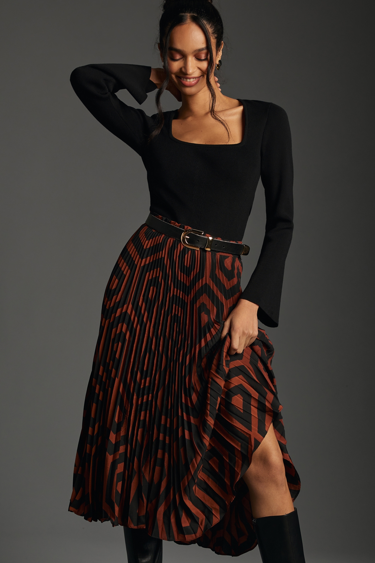 The Valerie Pleated Midi Skirt by Maeve