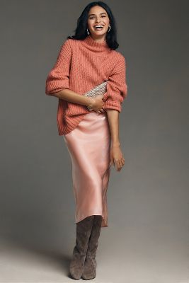 By Anthropologie Liquid Shine Bias-cut Skirt In Pink