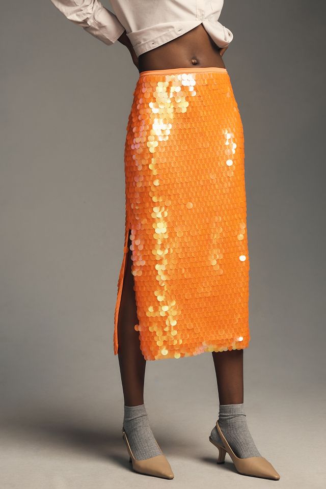 By Anthropologie Neon Paillette Sequin Midi Skirt