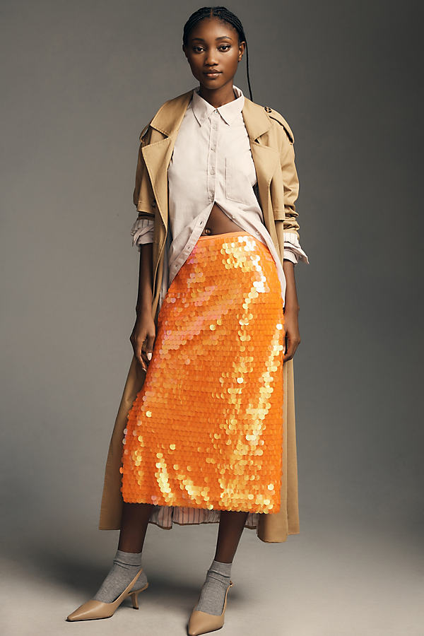 By Anthropologie Neon Paillette Sequin Midi Skirt