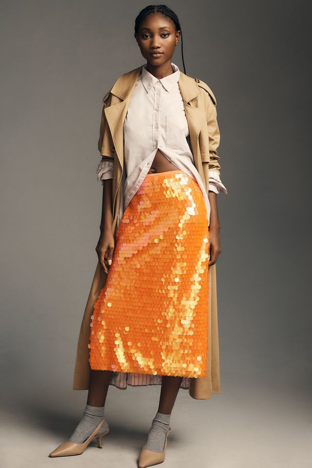 By Anthropologie Neon Paillette Midi Skirt #3