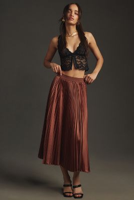 By Anthropologie Pleated Midi Skirt In Brown