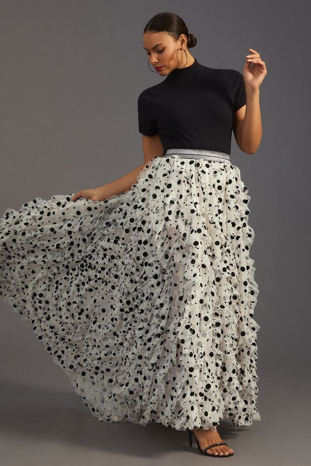 Not So Serious Tulle Dot Ruffle Maxi Skirt | Anthropologie