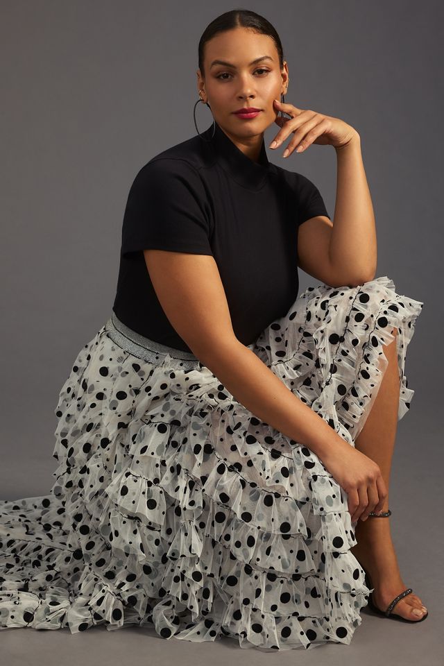 Not So Serious Tulle Dot Ruffle Maxi Skirt | Anthropologie