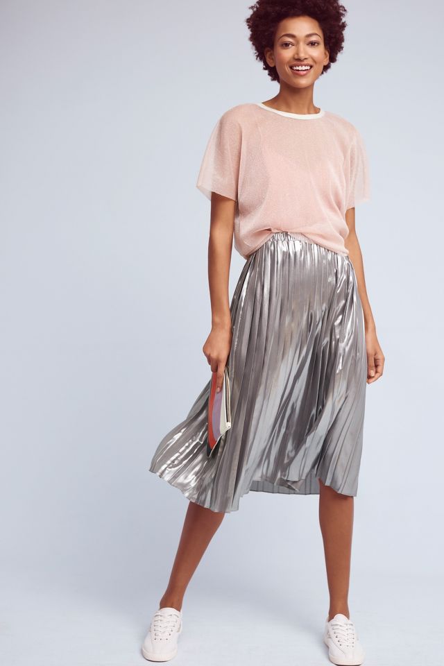 Anthropologie silver pleated skirt sale