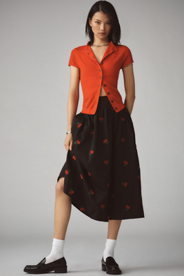 Shop Avec Les Filles Petite Cherry Applique Midi Skirt In Multicolor