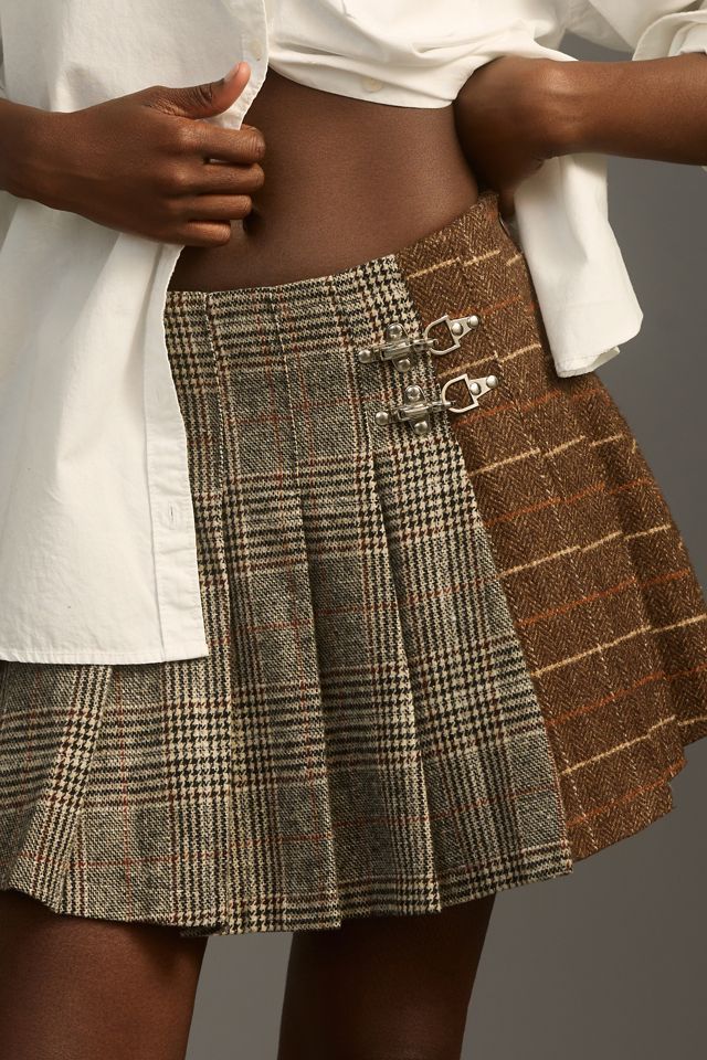Avec Les Filles Mixed Plaid Pleated Mini Skirt #2