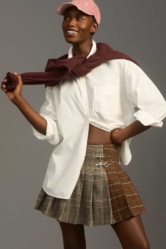 Avec Les Filles Mixed Plaid Pleated Mini Skirt #3
