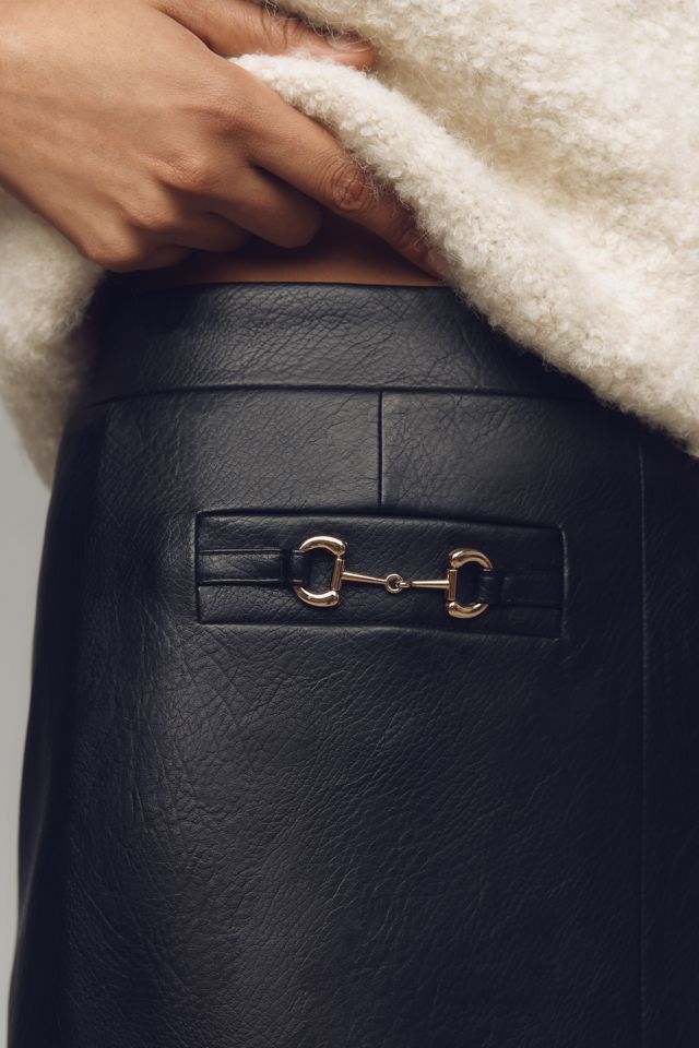 Avec Les Filles Faux-Leather Equestrian Buckle Midi Skirt #1